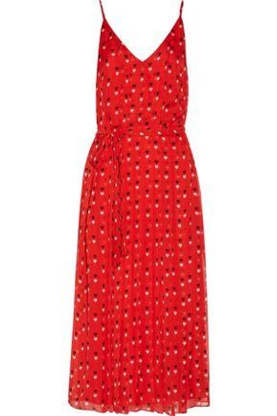 Christopher Kane Woman Pleated Printed Silk Crepe De Chine Midi Dress Red