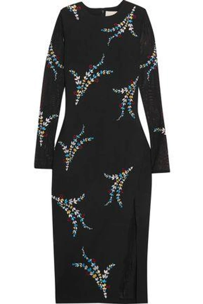 Cinq À Sept Woman Jiwon Embroidered Stretch-tulle And Faille Midi Dress Black