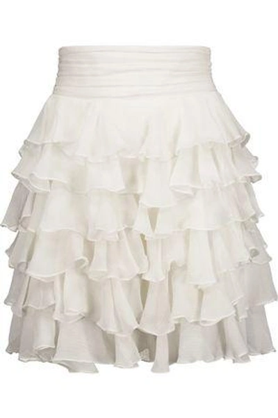 Balmain Woman Ruffled Silk-georgette Mini Skirt White