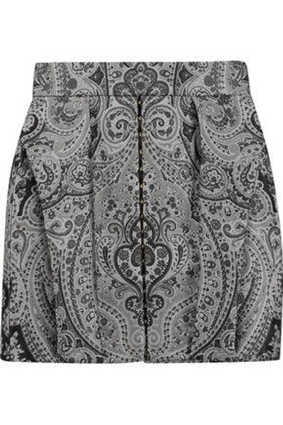 Balmain Woman Pleated Brocade Mini Skirt Anthracite