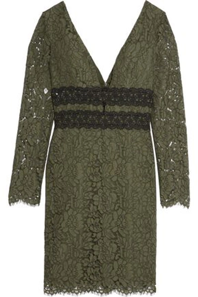 Diane Von Furstenberg Viera Crochet-paneled Corded Lace Mini Dress In Army Green