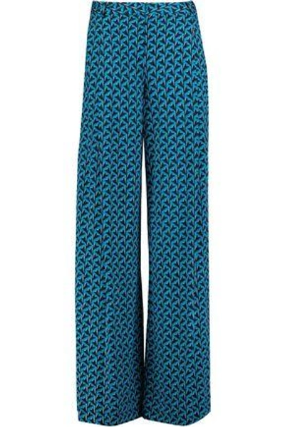 Diane Von Furstenberg Stanton Printed Silk-jersey Wide-leg Pants In Teal