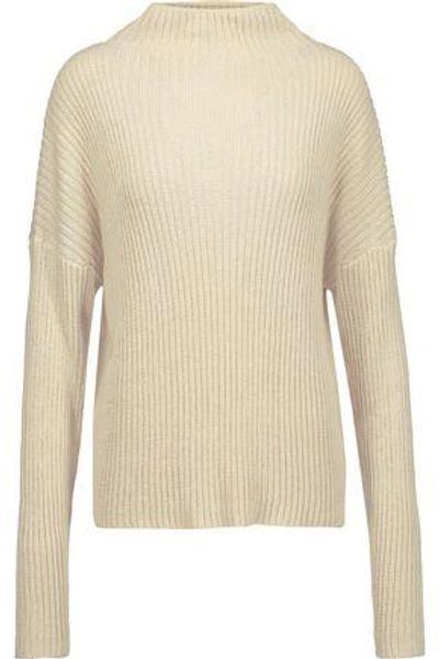 Dion Lee Woman Open-back Ribbed-knit Cotton-blend Turtleneck Sweater Ecru