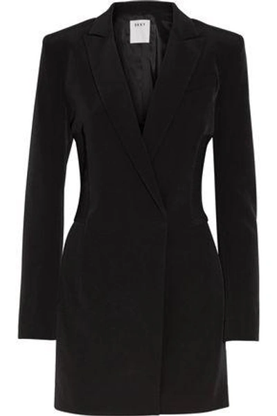 Dkny Woman Ribbed-knit Paneled Stretch-crepe Playsuit Black