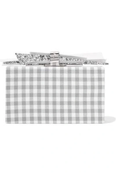 Edie Parker Wolf Gingham Cotton And Glittered Acrylic Box Clutch In Gray