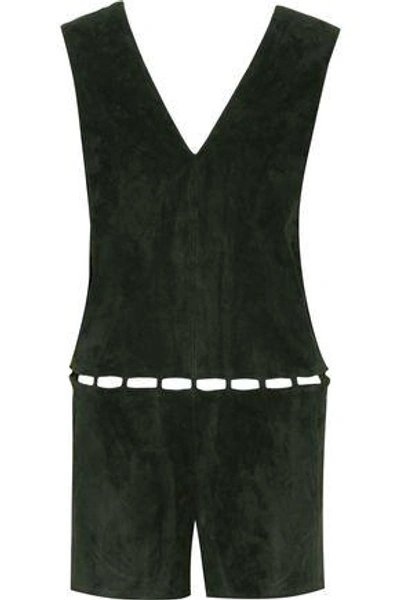 Pucci Woman Cutout Suede Playsuit Army Green