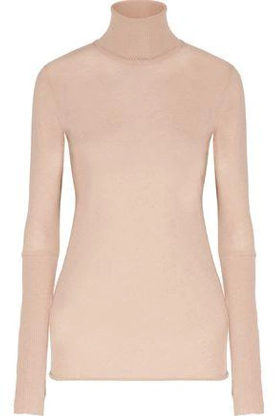 Enza Costa Woman Mélange Cotton And Cashmere-blend Turtleneck Sweater Sand