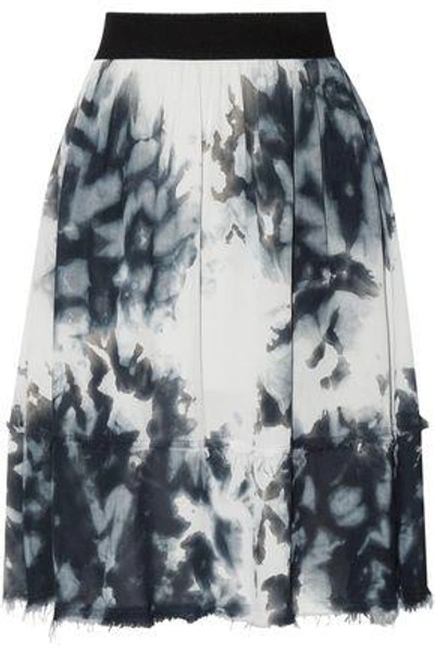 Enza Costa Woman Frayed Tie-dyed Crepe De Chine Skirt Petrol