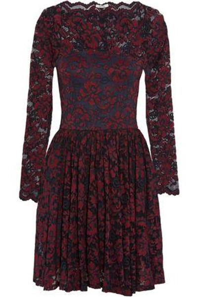 Ganni Woman Pleated Lace Mini Dress Burgundy