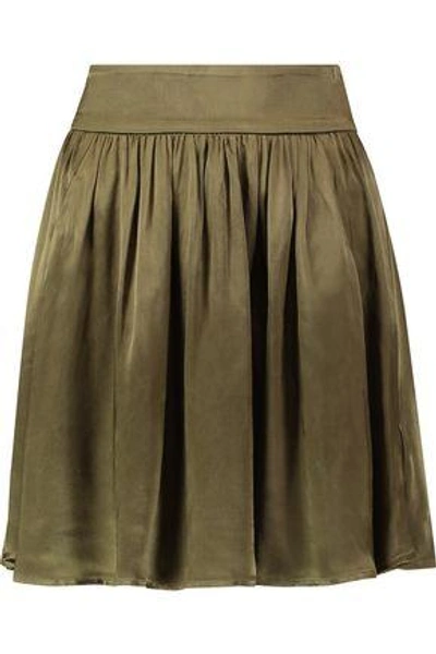 Ganni Woman Pleated Satin Mini Skirt Army Green