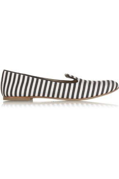 Giuseppe Zanotti Woman Leather-trimmed Striped Canvas Slippers Black