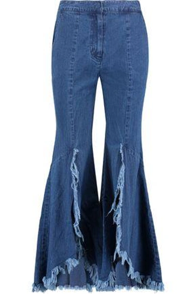 Goen J Woman Distressed Frayed High-rise Flared Jeans Mid Denim