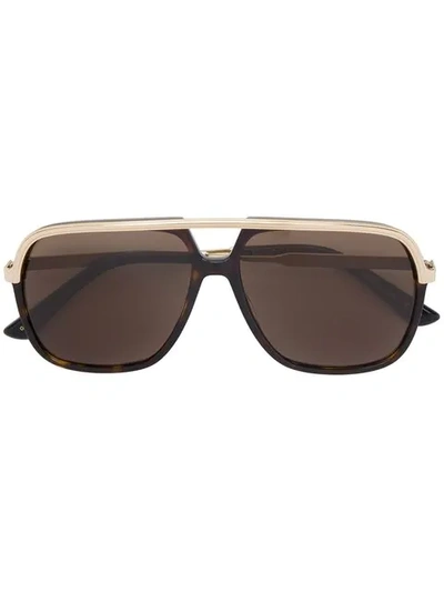 Gucci Tortoiseshell Rectangular-frame Metal Sunglasses In Brown