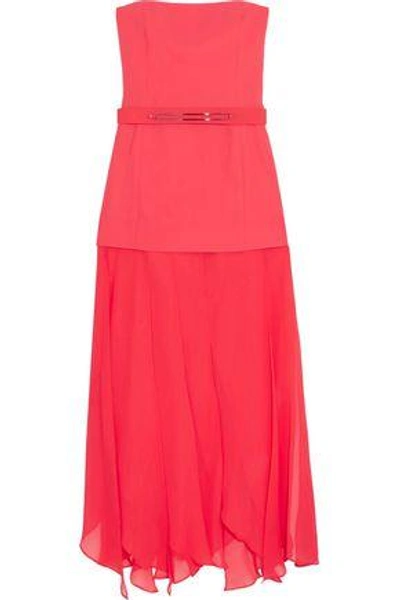 Halston Heritage Woman Belted Paneled Crepe And Chiffon Gown Papaya