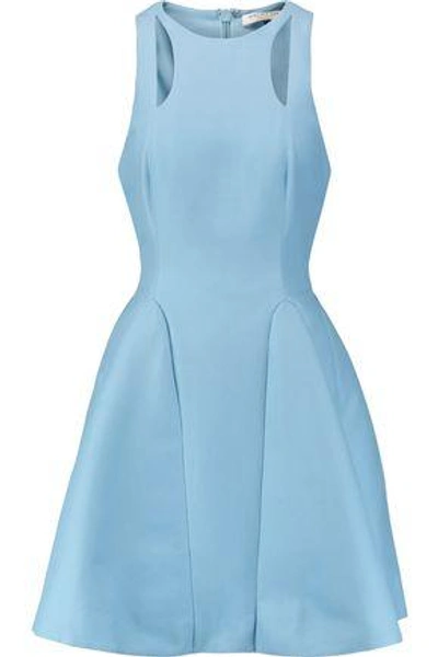 Halston Heritage Halston Woman Cutout Cotton And Silk-blend Mini Dress Sky Blue