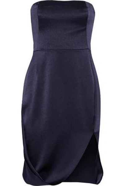 Halston Heritage Woman Cape-effect Satin And Crepe Dress Midnight Blue