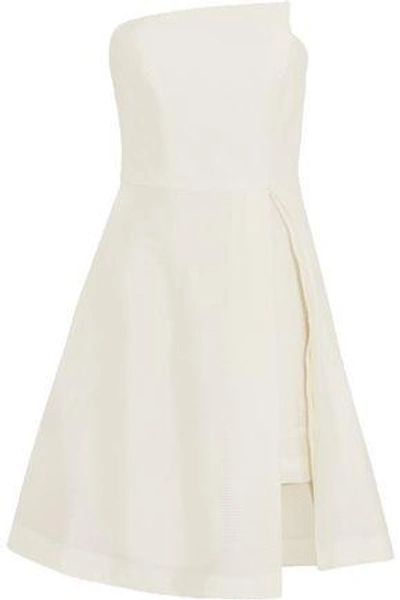 Halston Heritage Strapless Jacquard Mini Dress In White