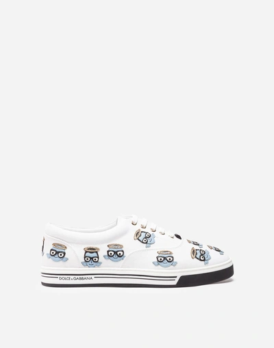 Dolce & Gabbana Canvas Sneakers With Patches Of The Designers In White