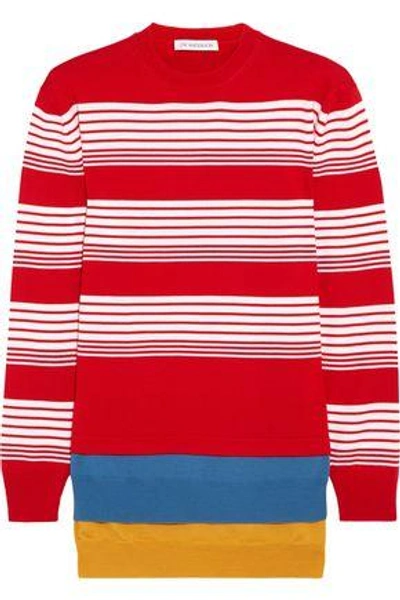 Jw Anderson Woman Layered Striped Merino Wool Sweater Red