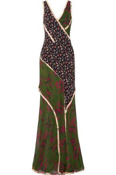 Jason Wu Woman Paneled Printed Silk-georgette Gown Green