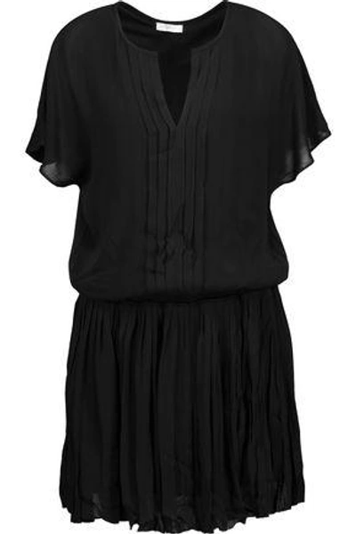 Joie Bryton Pintucked Chiffon Mini Dress In Black