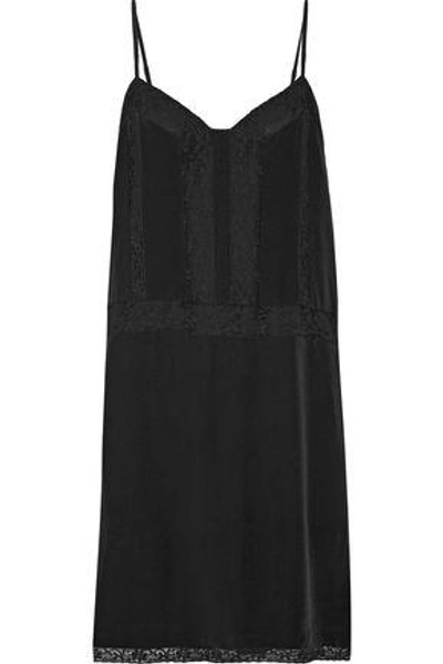 Joie Woman Fiorato Cotton-blend Lace-trimmed Washed-silk Slip Dress Black