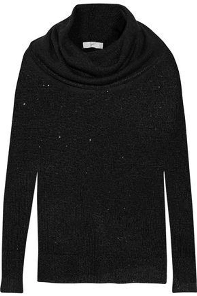 Joie Woman Mildred Sequin-embellished Draped Open-knit Sweater Black