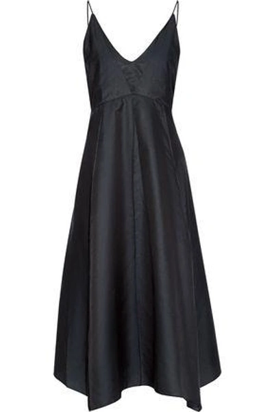 Lemaire Asymmetric Cotton And Silk-blend Dress In Midnight Blue