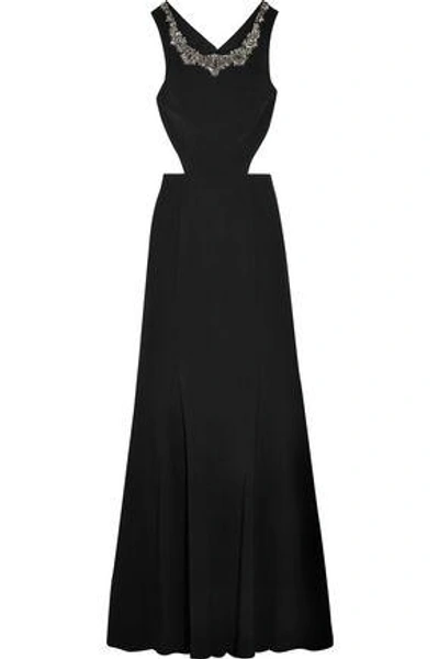 Marchesa Notte Woman Cutout Embellished Stretch-crepe Gown Black