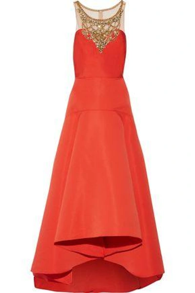 Marchesa Notte Woman Pleated Embellished Tulle And Faille Gown Tomato Red