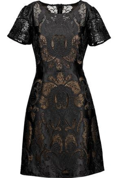 Marchesa Notte Woman Satin Corded-lace Dress Black