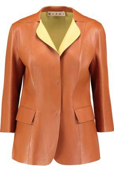 Marni Woman Two-tone Leather Blazer Tan
