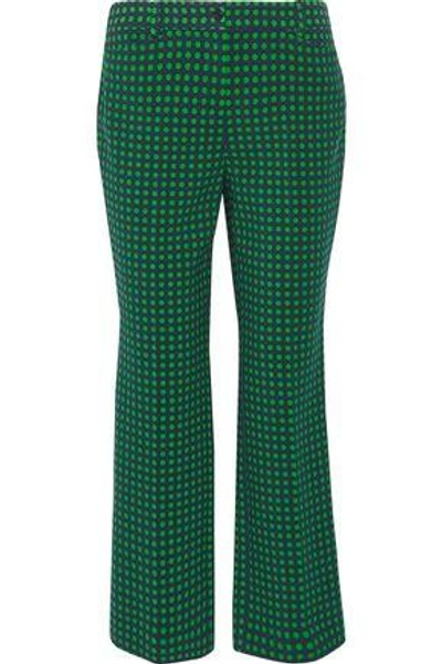 Michael Kors Woman Polka-dot Stretch-wool Straight-leg Pants Green