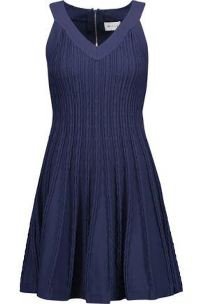 Milly Woman Textured Stretch-knit Mini Dress Navy