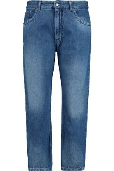 Mm6 Maison Margiela Woman Mid-rise Cropped Straight-leg Jeans Mid Denim