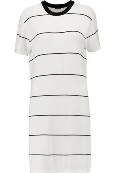Monrow Woman Striped Stretch-knit Mini Dress White