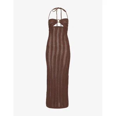 4th & Reckless Womens Miriam Halterneck Cotton-blend Maxi Dress Chocolate In Brown