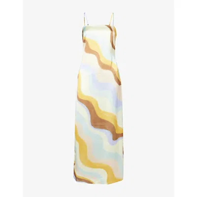 4th & Reckless Womens Serra Graphic-pattern Satin Maxi Dress Multi