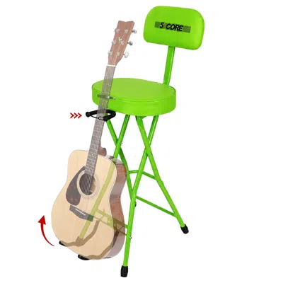 5 Core Guitar Stool 3.15" Padded Chair W Backrest Foldable Music Seat Built In Foot Rest Guitar Stand