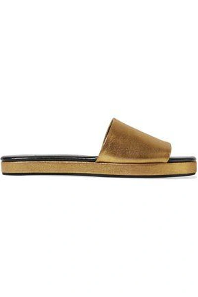 Newbark Woman Frankie Metallic Brushed-leather Slides Gold