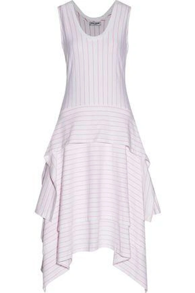 Opening Ceremony Woman Asymmetric Layered Striped Stretch-cotton Jersey Midi Dress White
