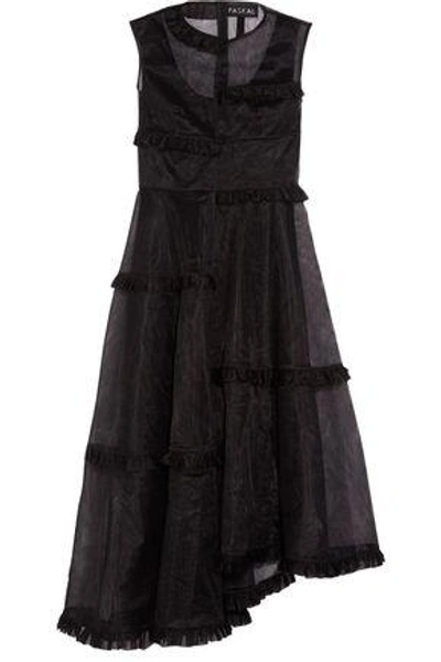 Paskal Woman Asymmetric Ruffle-trimmed Tulle Dress Black