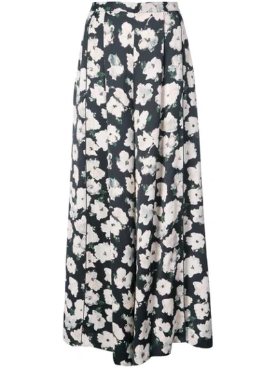 Proenza Schouler Cropped Floral-print Satin-crepe Wide-leg Pants In Black