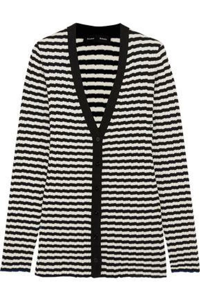 Proenza Schouler Woman Striped Ribbed Silk And Cashmere-blend Cardigan Black
