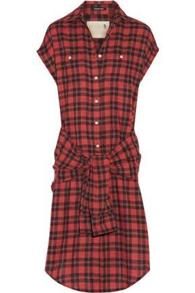 R13 Woman Tie-front Plaid Flannel Shirt Dress Red