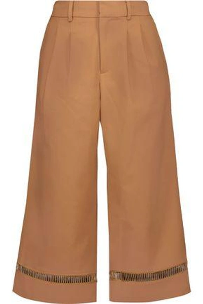 Raoul Woman Open Knit-trimmed Cotton-blend Culottes Tan