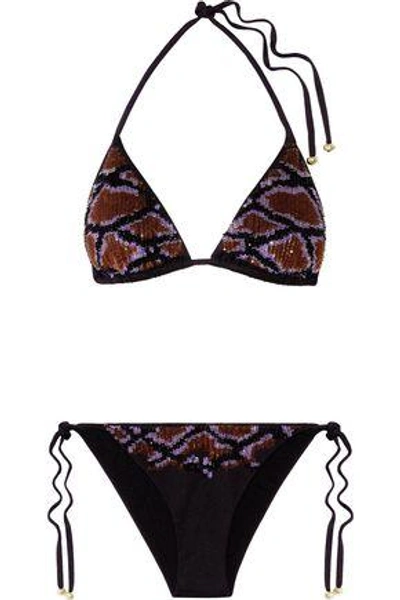 Roberto Cavalli Woman Sequined Triangle Bikini Black