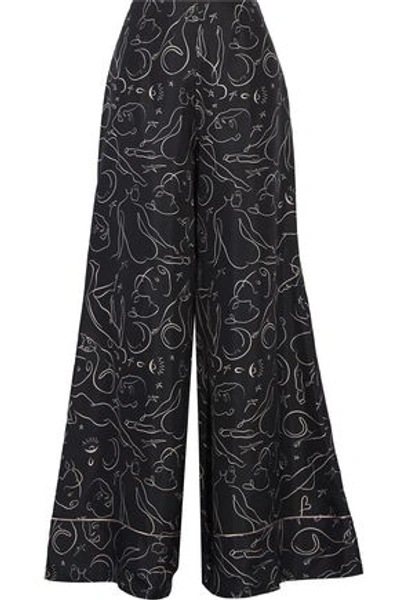 Roksanda Woman Oldridge Printed Silk-twill Wide-leg Pants Midnight Blue
