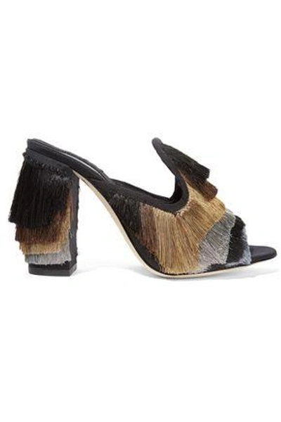 Sanayi313 Woman Cascata Color-block Fringed Twill Mules Black