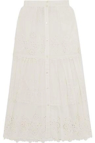 Sea Gathered Broderie Anglaise Cotton-voile Midi Skirt In White